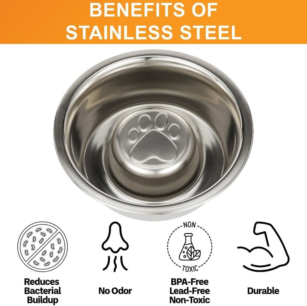 Stainless Steel Slow Feed Dog Bowl for Fast Eating Large Breed, Metal Slow Feeder Dog Bowl Fits in Large Neater