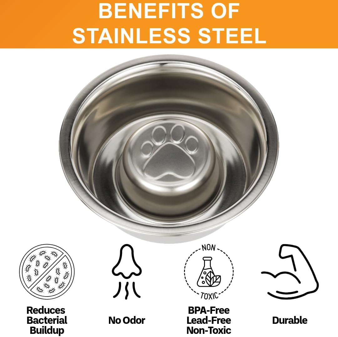 Stainless Steel Slow Feed Dog Bowl for Fast Eating Large Breed, Metal Slow Feeder Dog Bowl Fits in Large Neater
