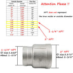 Beduan 304 SS Reducer Coupling 2 x 1-1/4 Female NPT Reducing Pipe Fitting