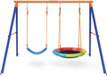 Swing Set for Backyard, 32" Saucer and Belt Seat, 440 lb Frame | 2 swing styles in one frame: 32" saucer for sharing