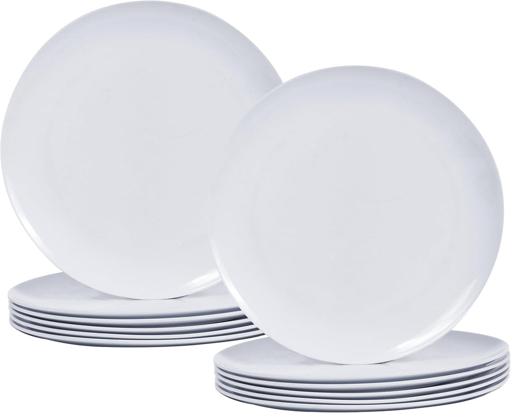 White Melamine Dinner Plates，12pcs Dishes Set，10“ Lightweight Round Plates