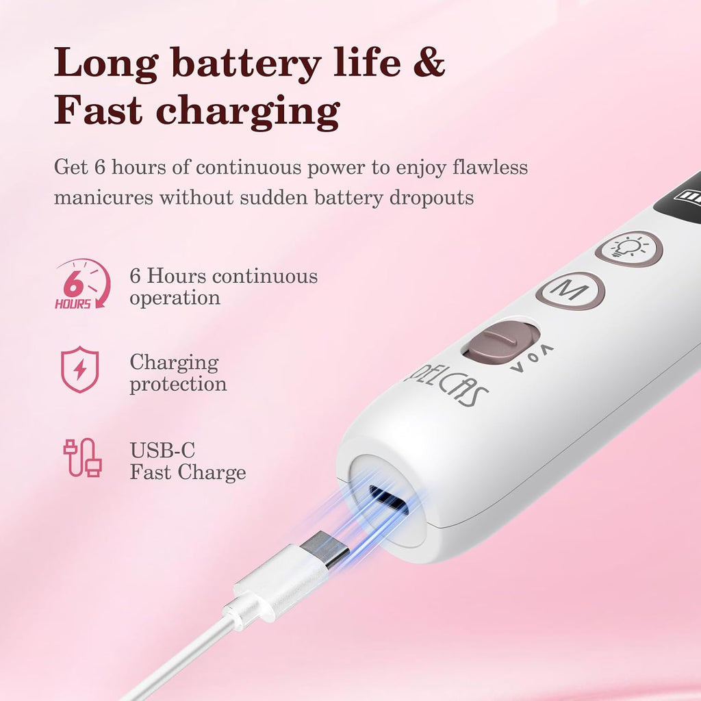 Electric Nail File, 10 Speeds Cordless Nail Drill with LED Light