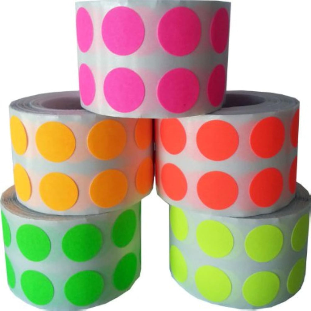 1/2" Color Coding Dot Stickers - Fluorescent Collection - 5,000 Total Labels