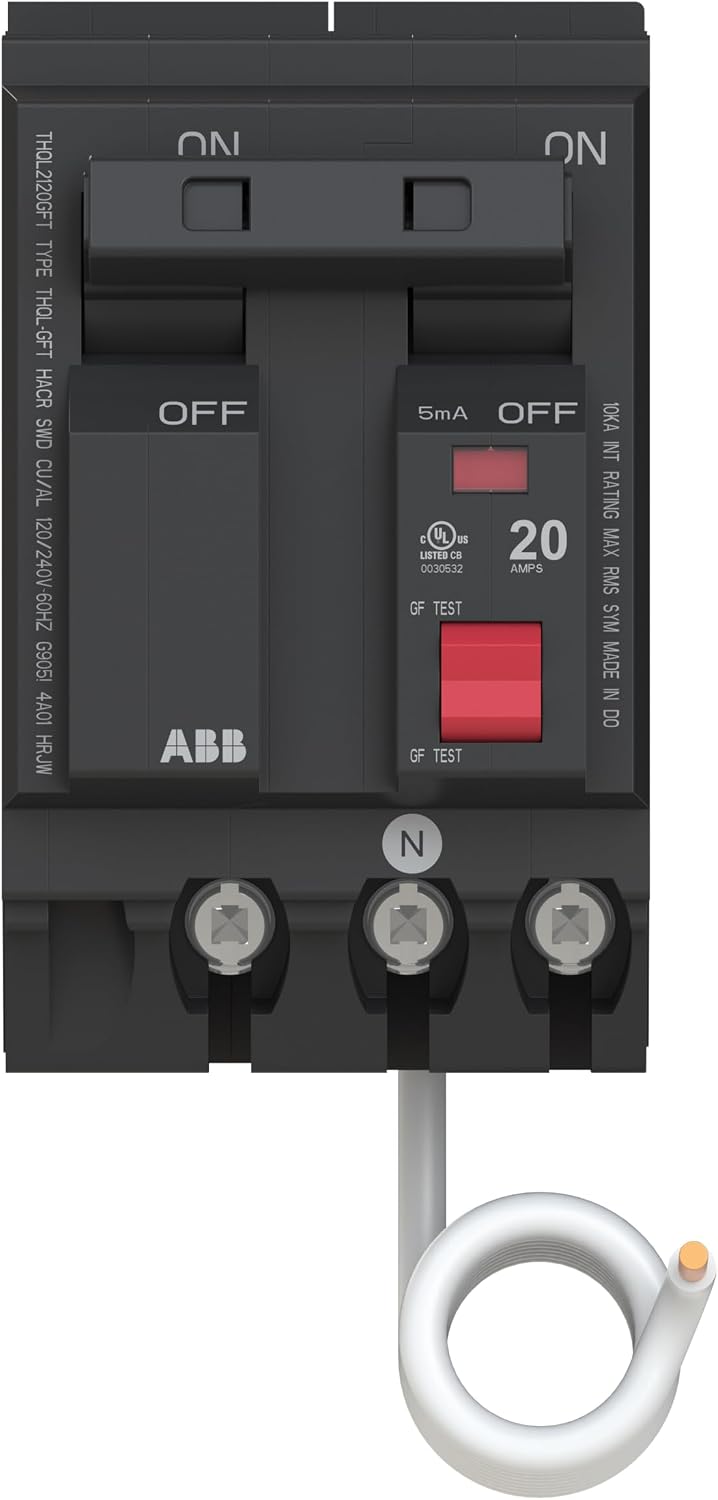Q-Line THQL2120GFT Ground Fault Circuit Breaker • 20 Amp Double-Pole Breaker • GFCI Protection • 120/240 VAC • 10