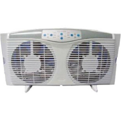 F-5286 8-Inch Reversible Twin Window Fan with Thermostat and LED, White