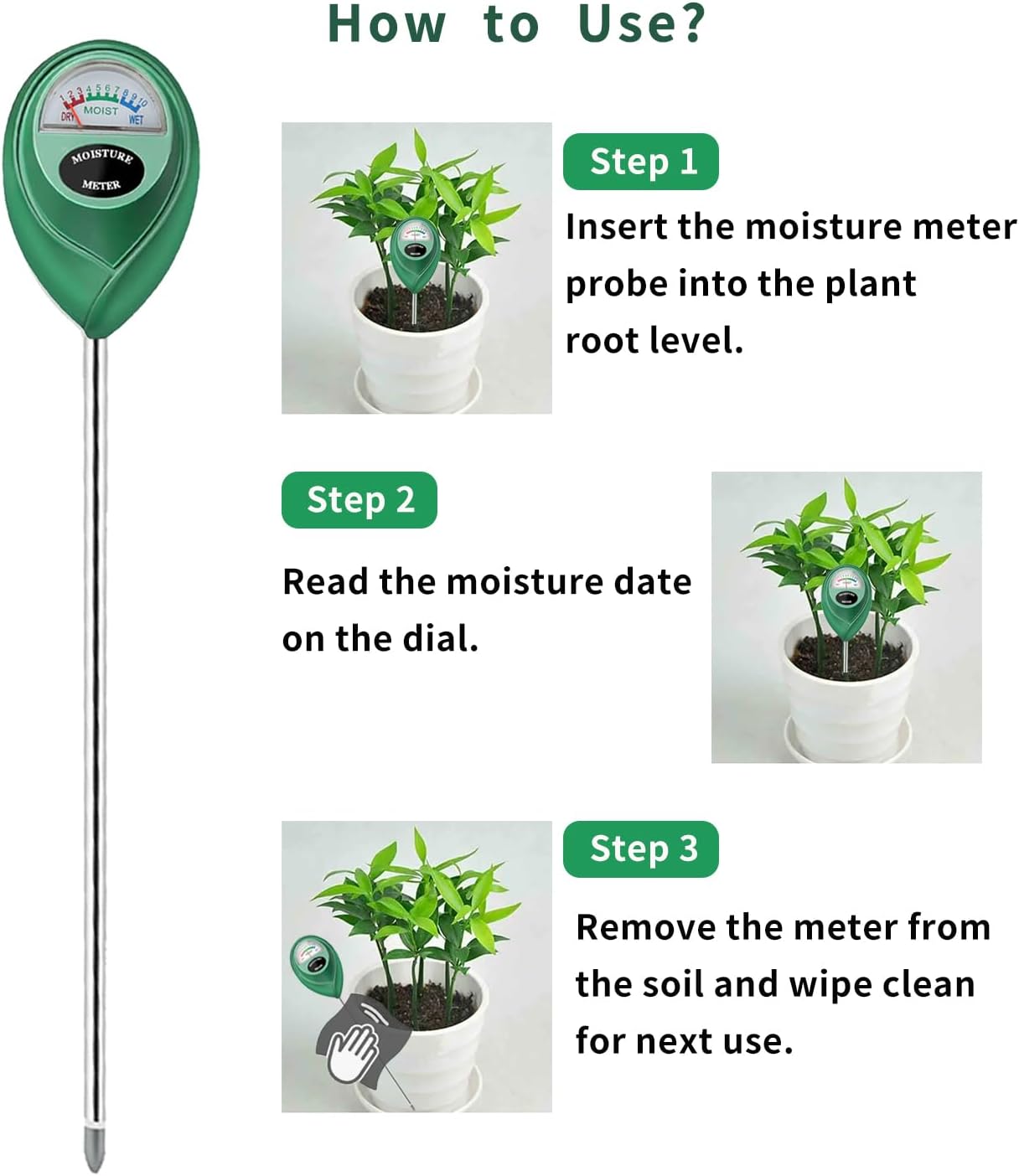 Soil Moisture Meter, Long Probe Soil Moisture Monitor for House Plants, Soil Hygrometer Moisture Sensor for Indoor &