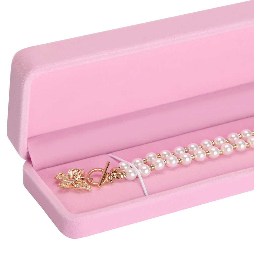 2 Pieces Long Velvet Chain Necklace Gift Box Set, Bracelet Storage Case, Jewellry Display Box for Wedding