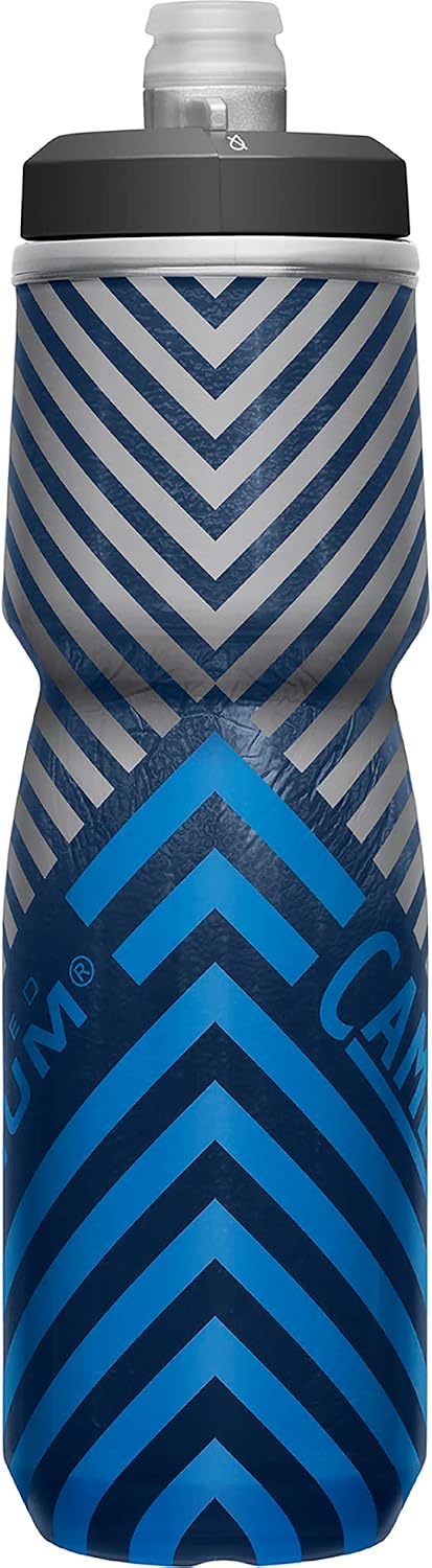 Podium Chill Insulated Bike Squeeze Water Bottle, Cold Retention for Cycling, 24oz, Navy Stripe