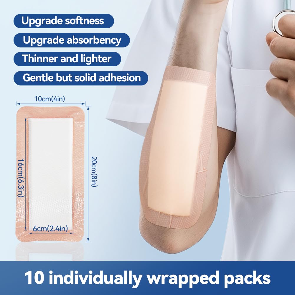 Silicone Ultra Absorbent Dressing Pads - Adhesive Wound Bandage with Gentle Border, Waterproof Soft Gauze for Post