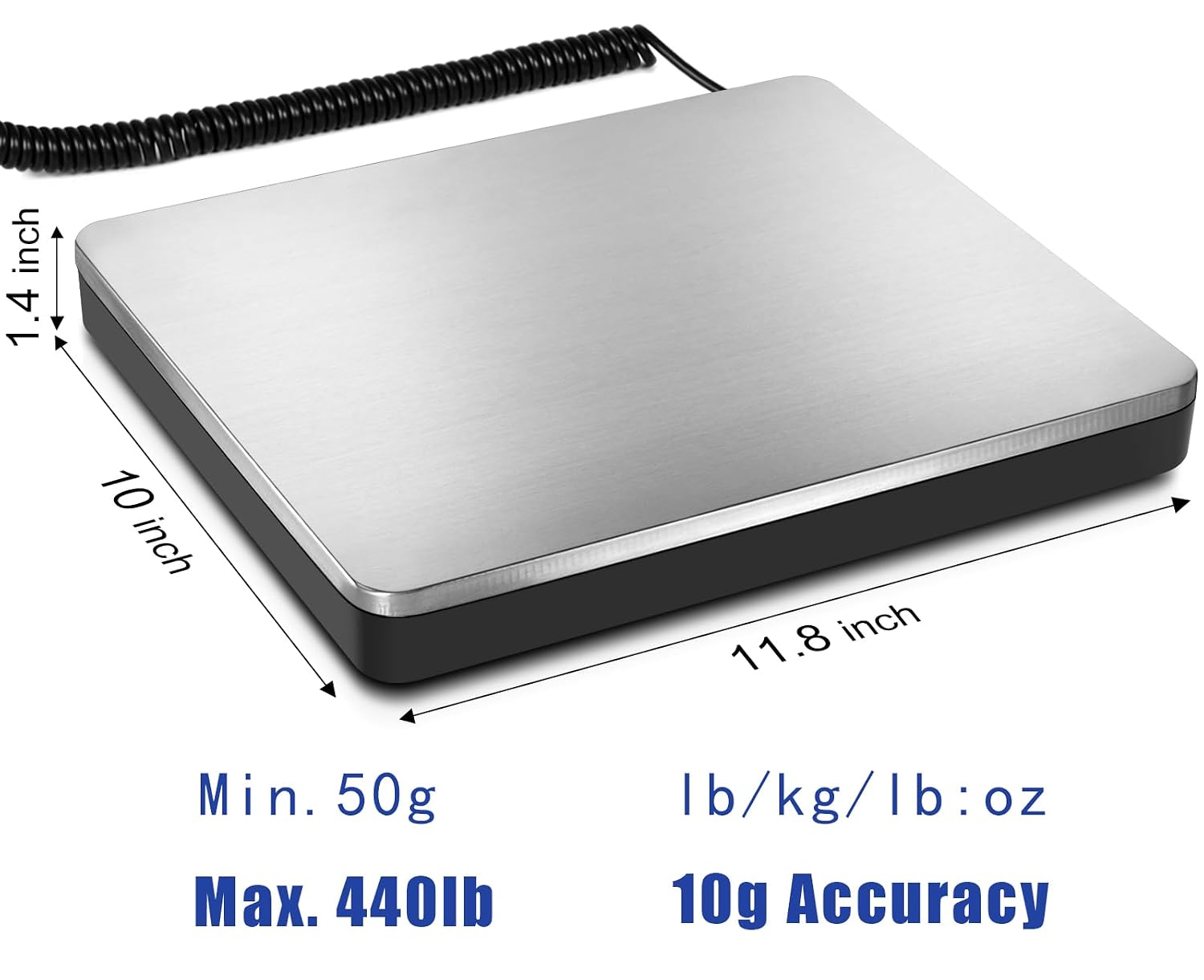 Shipping Scale 440lb x 10g Accuracy, Postal Scale with Hold/Tare, Digital Shipping Scale for Packages Small Business