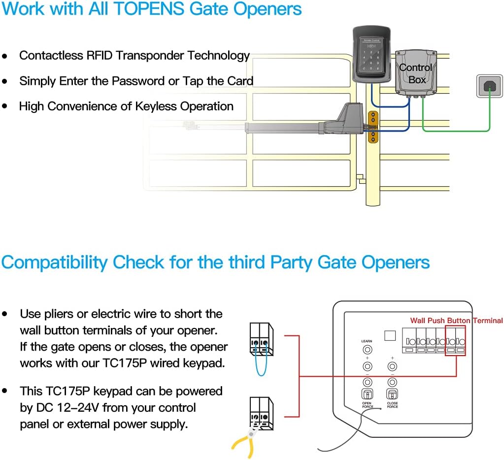 TC175P Touch Panel Wired Keypad | DC 12V 24V for Automatic Driveway Gate Opener, Door Access Control System, Digital