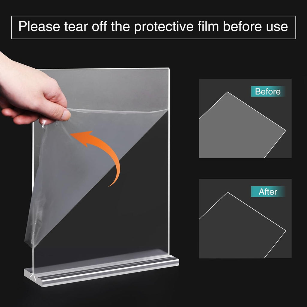 6 Pack Acrylic Sign Holder 8.5 x 11, Vertical T Shape Plastic Sign Holder with Base, Double-Sided Clear Tabletop