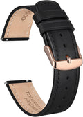 22mm Top Grain Leather Watch Band, Black Crazy Horse Leather Replacement Watch Strap with Rose Gold Buckle, Quick