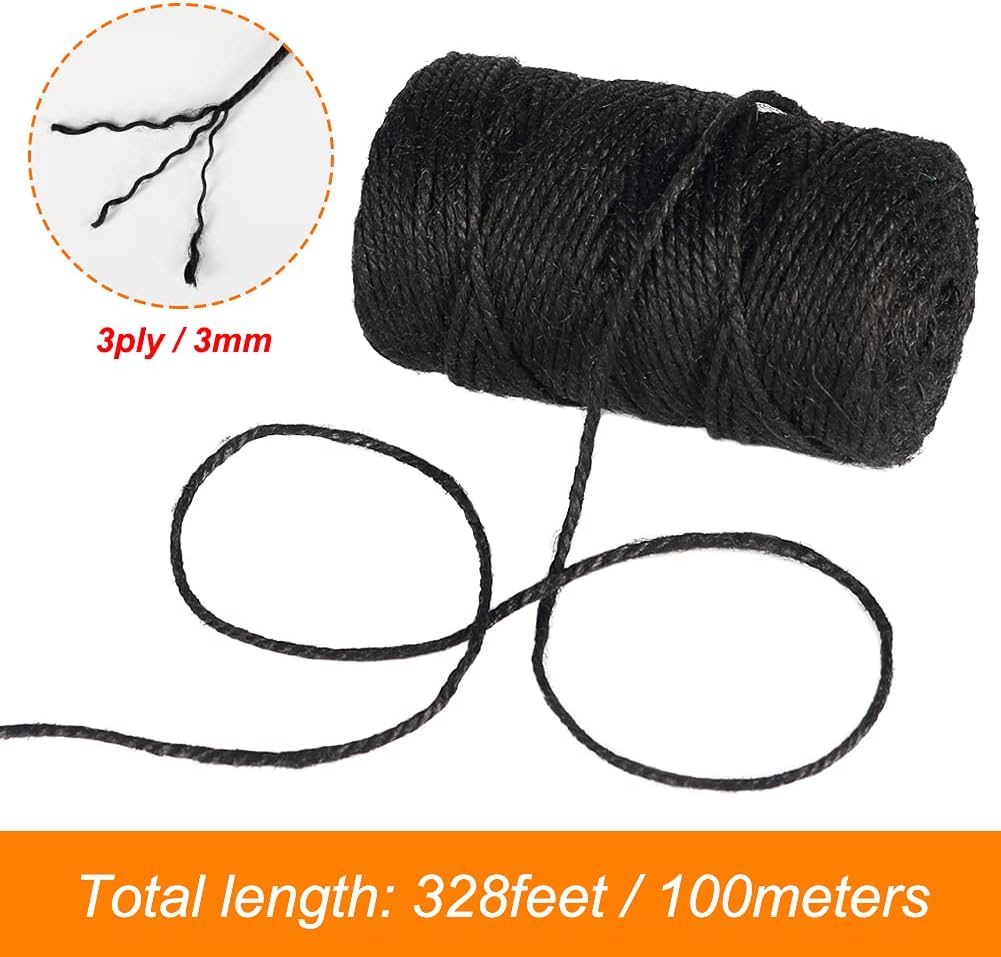 3mm Black Twine, 328 Feet Thick String for Crafts, Gift Wrapping