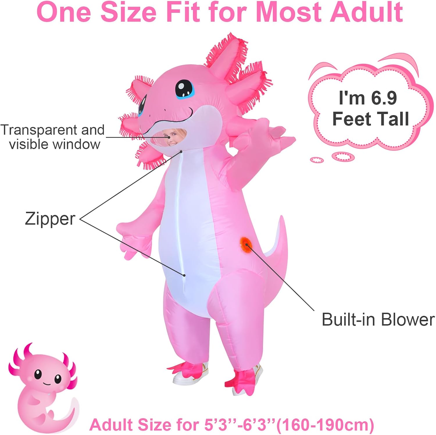 Inflatable Costume Adult Axolotl Costumes Deluxe Halloween Air Blow-up Costume Pink Axolotl Costumes for Women Men