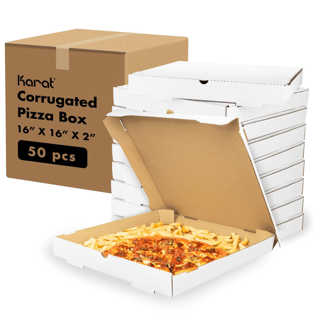 Pizza Boxes 16" x 16" [50 Pack] White Corrugated Boxes | Ventilated, Grease-Resistant, Durable for Pizza or Mailing Use