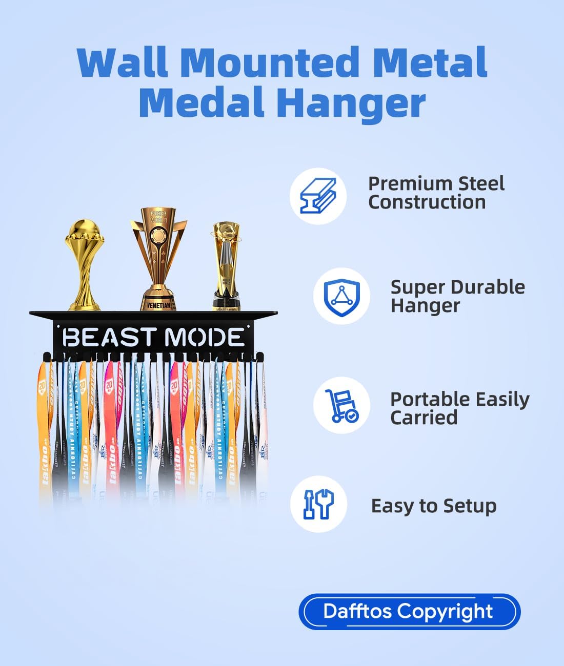 Medal Hanger Ribbon Holder Wall Metal Rack Organizer Awards Ribbon Cheer Gymnastics Soccer Runner Medals