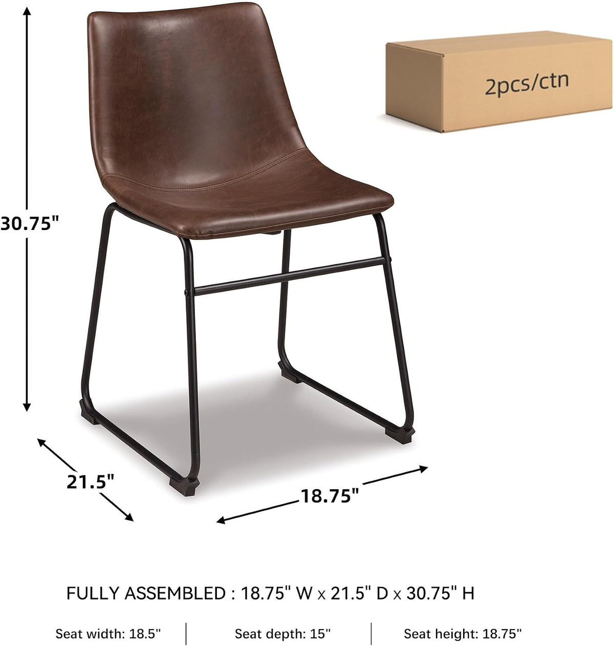Centiar Mid-Century Dining Chair Set of 2, Brown