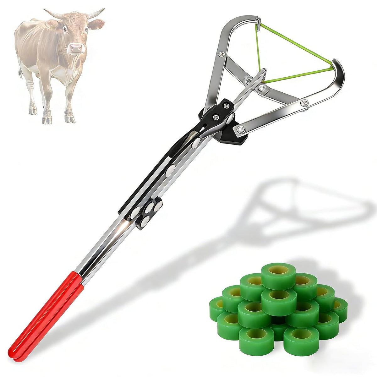 Cattle Banding Tool Kit, Large Expander Pliers with 24 Rubber Bands