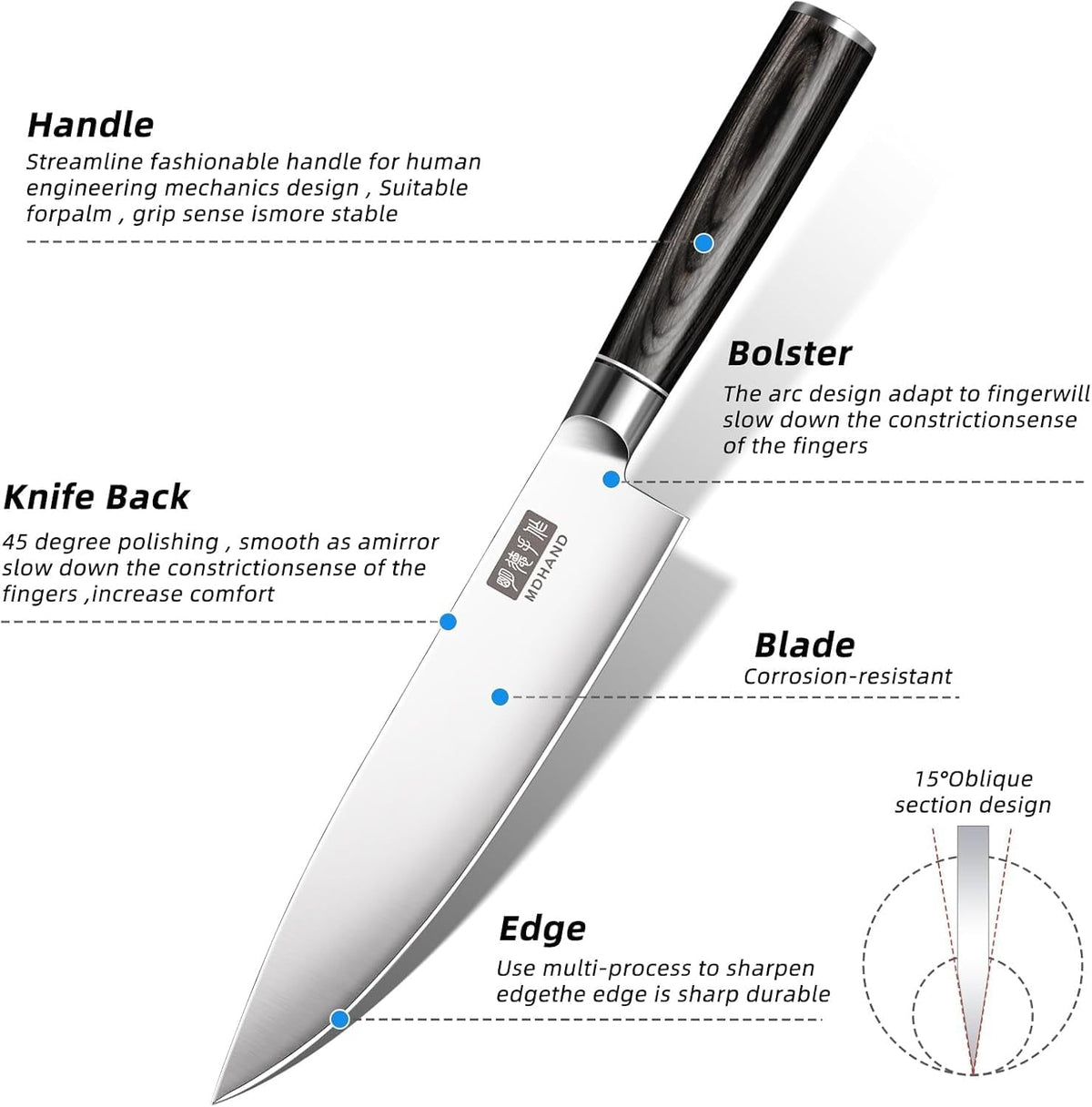 Chef Knife Set with Roll Bag, Ultra Sharp Japanese Kitchen Knife Set