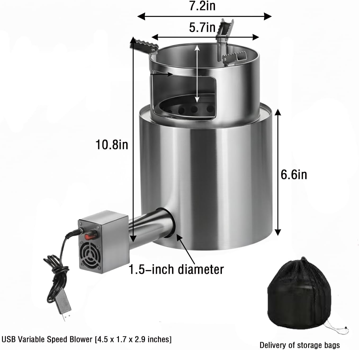 Forced Air Rocket Stove with USB Powered Adjustable Blower | Smokeless 304 Stainless Steel Wood Burning Camping Stove