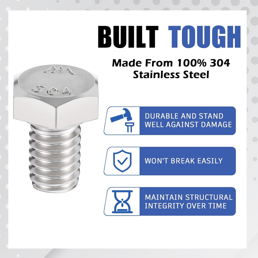 Zonon 50 Pcs 5/16-18 x 1/2" Hex Head Screw Bolt, Silver