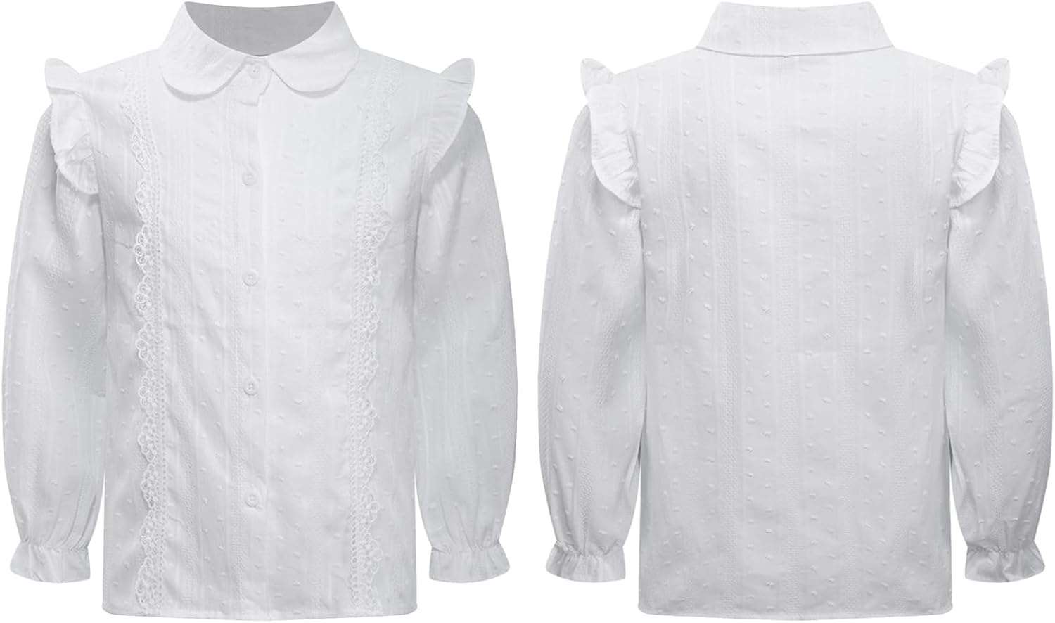 Girls' Long Sleeve Button Down Shirt Cotton Oxford Blouse Tops Kids School Uniform Ruffle Dress Shirts