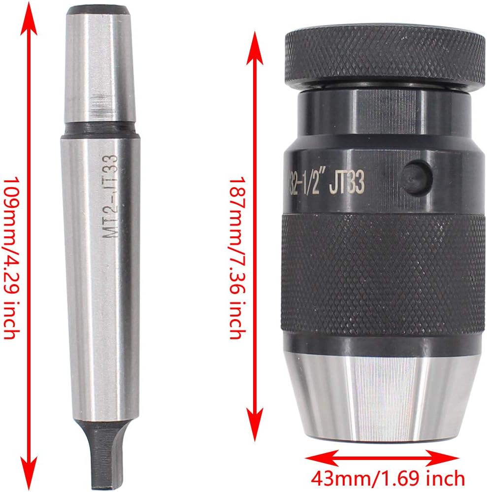 1/2 Inch 3-Jaw Keyless Drill Chuck and MT2 Taper Arbor Mount JT33