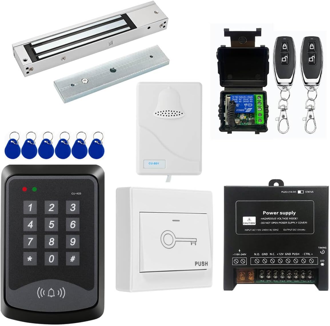 Door Access Control System RFID Keypad 600lb Electric Magnetic Door Lock Kit with Exit Button Doorbell Chime Remote