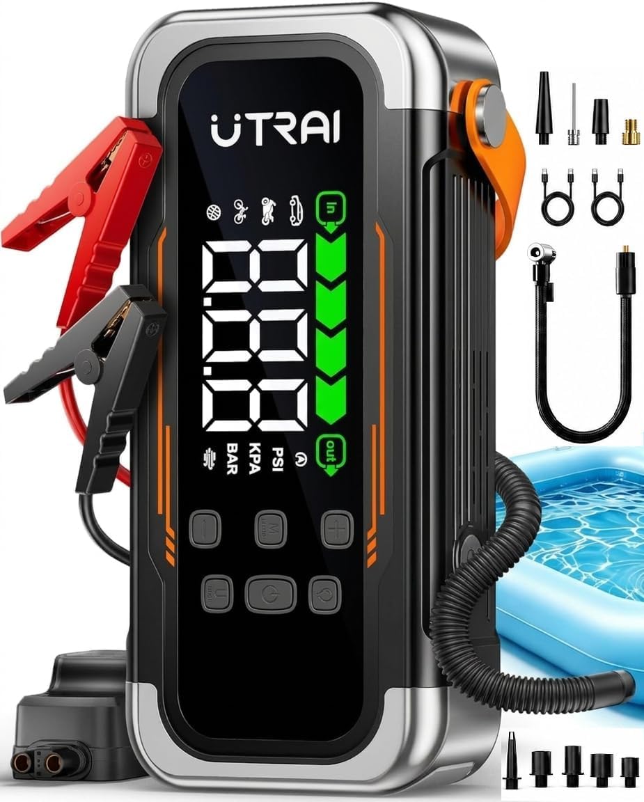 Jump Starter with Air Compressor, 6000A Peak Battery Jumper Starter Portable (All Gas & 10.0L Diesel) with 150PSI