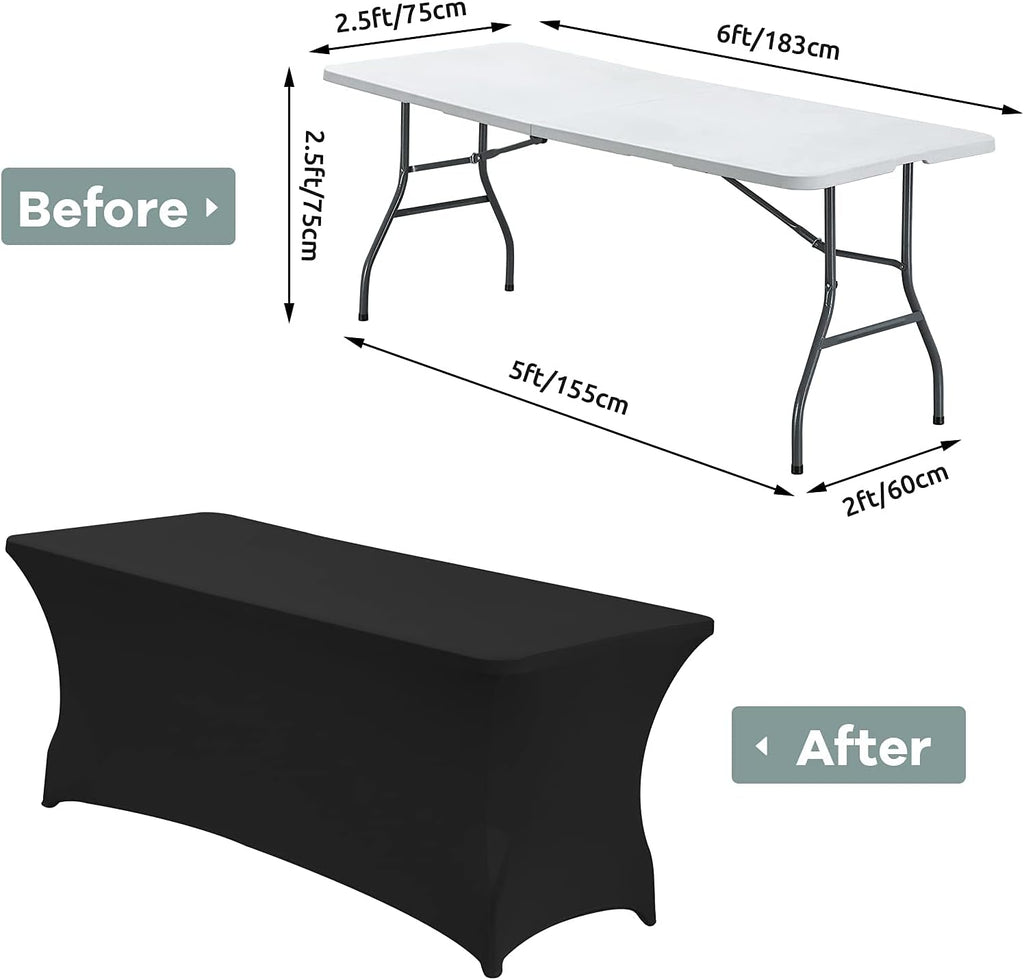 6FT Stretch Spandex Fitted Tablecloth,Rectangular Table Cover,Black