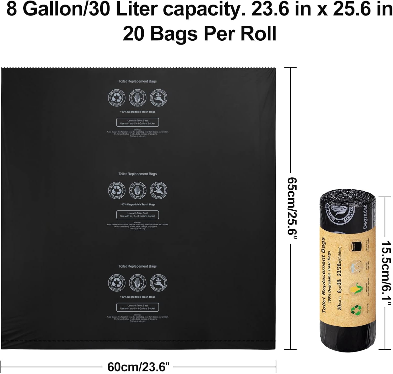 40 Count Toilet Replacement Bags, 8 Gallon, 30 Liter, Heavy Duty 1 Mil, Compost Bags 8 Gallon, Camping Toilet Bags