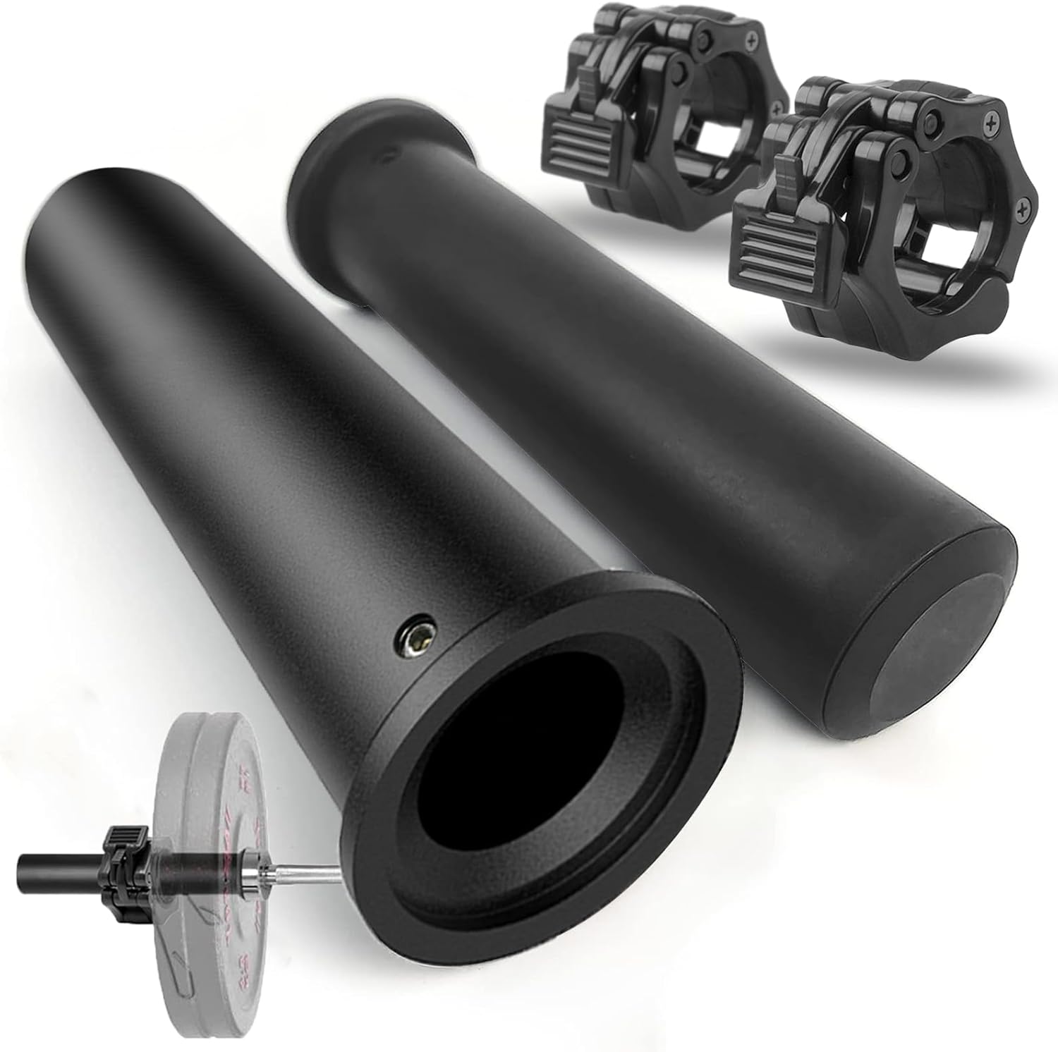 GreenBean 2PCS Olympic Adapter Sleeve 11.8" with Olympic Barbell Clamps 2", Converts 1" Standard Weight Plate Posts