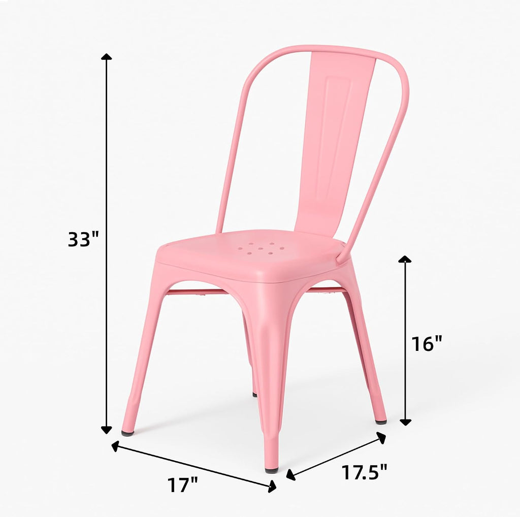 Modern Glossy Blush Pink Metal Dining Chairs, Set of 2