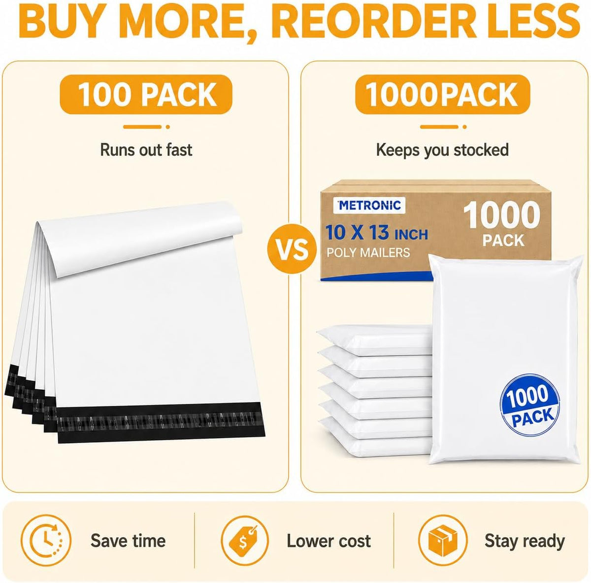 Poly Mailers 10x13 1000 Pack, Self-Seal Shipping Bags for Clothing