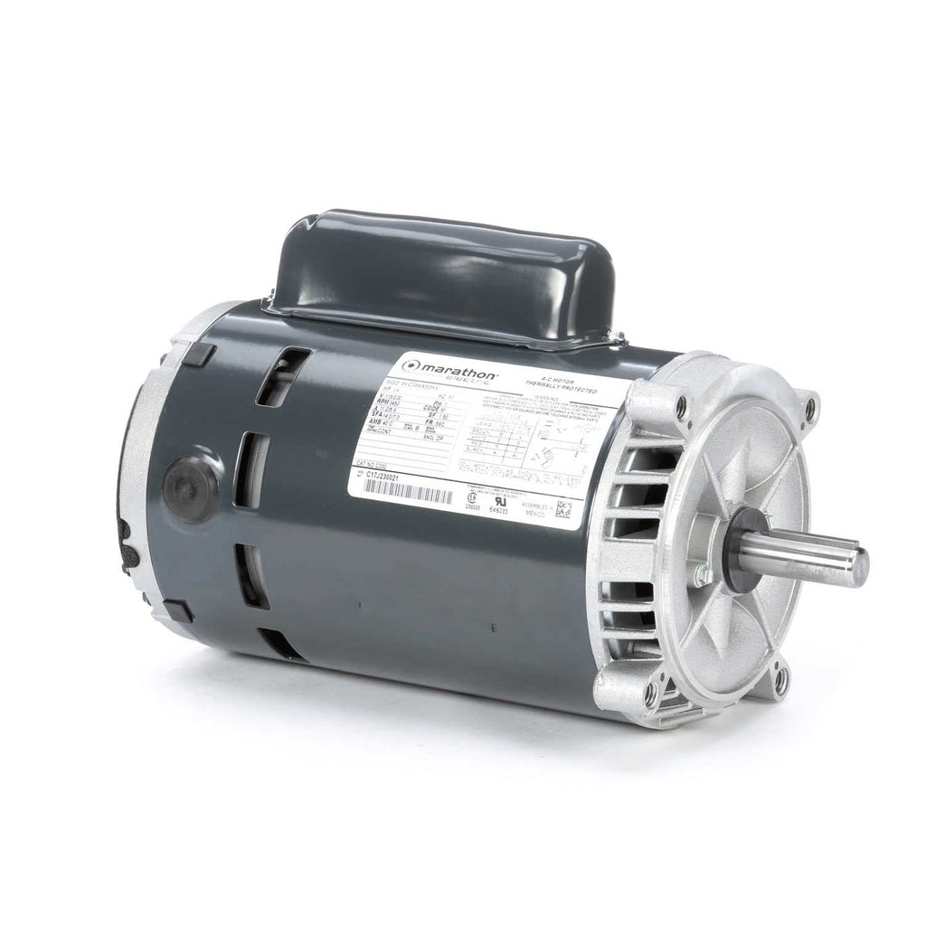 Marathon C332 56C Frame Open Drip Proof 5KC39NN50X Oil Burner Motor, 3/4 hp, 3600 RPM, 115/230 VAC, 1 Phase, 1 Speed, Ball Bearing, Flange Mount, Capacitor Start