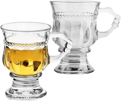 Vintage Irish Coffee Mugs, Crystal Clear Irish Coffee Glass with Handle, Small Footed Stem Base, Heat Resistant