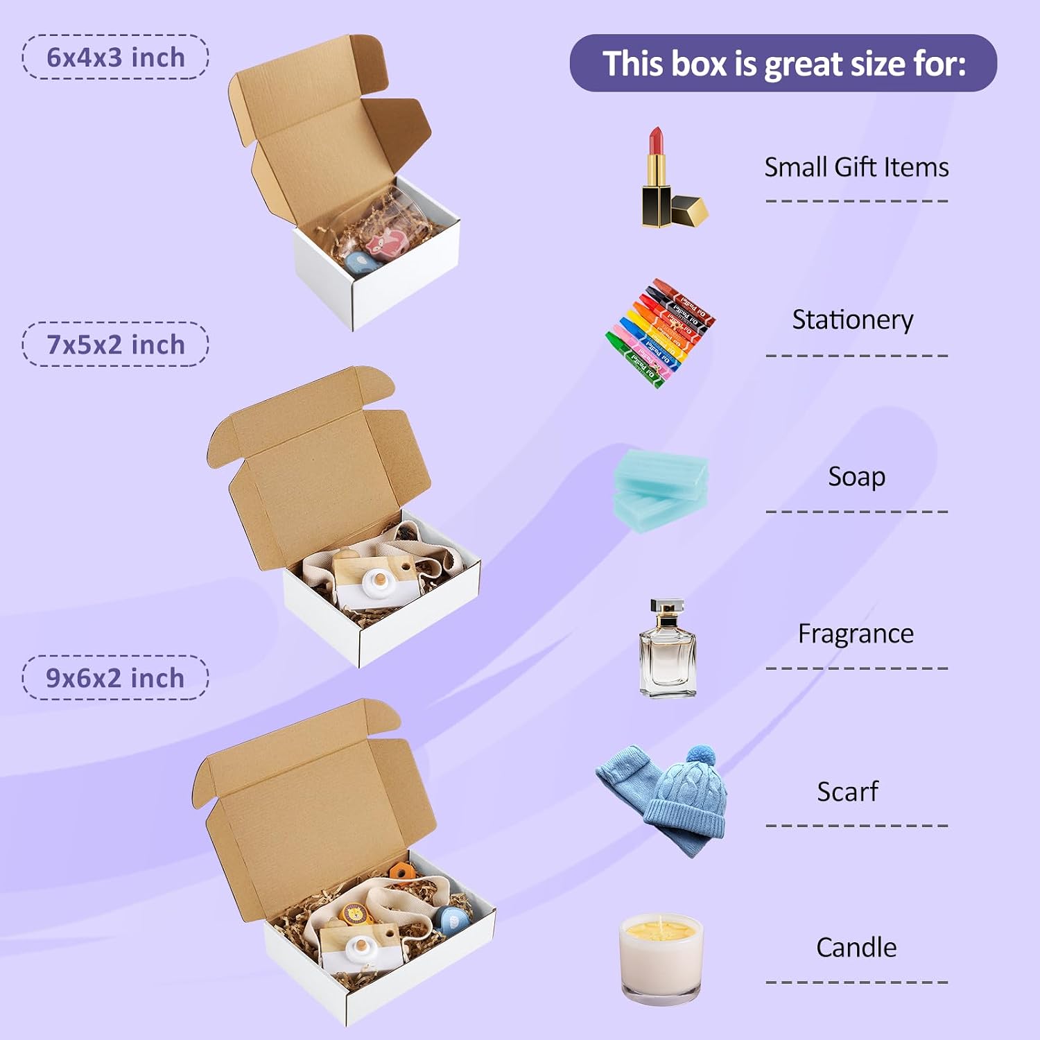 30 Pack Small Shipping Boxes Assorted Sizes, 6x4x3, 7x5x2, 9x6x2-10 PCS Each Small Boxes, White Corrugated Box