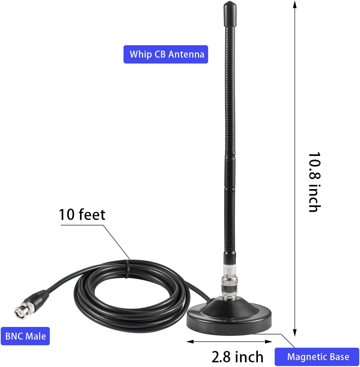Long Range 27MHz Heavy Duty Magnetic Base Station Soft Whip CB Radio Antenna Kit for Cobra Midland Uniden Maxon
