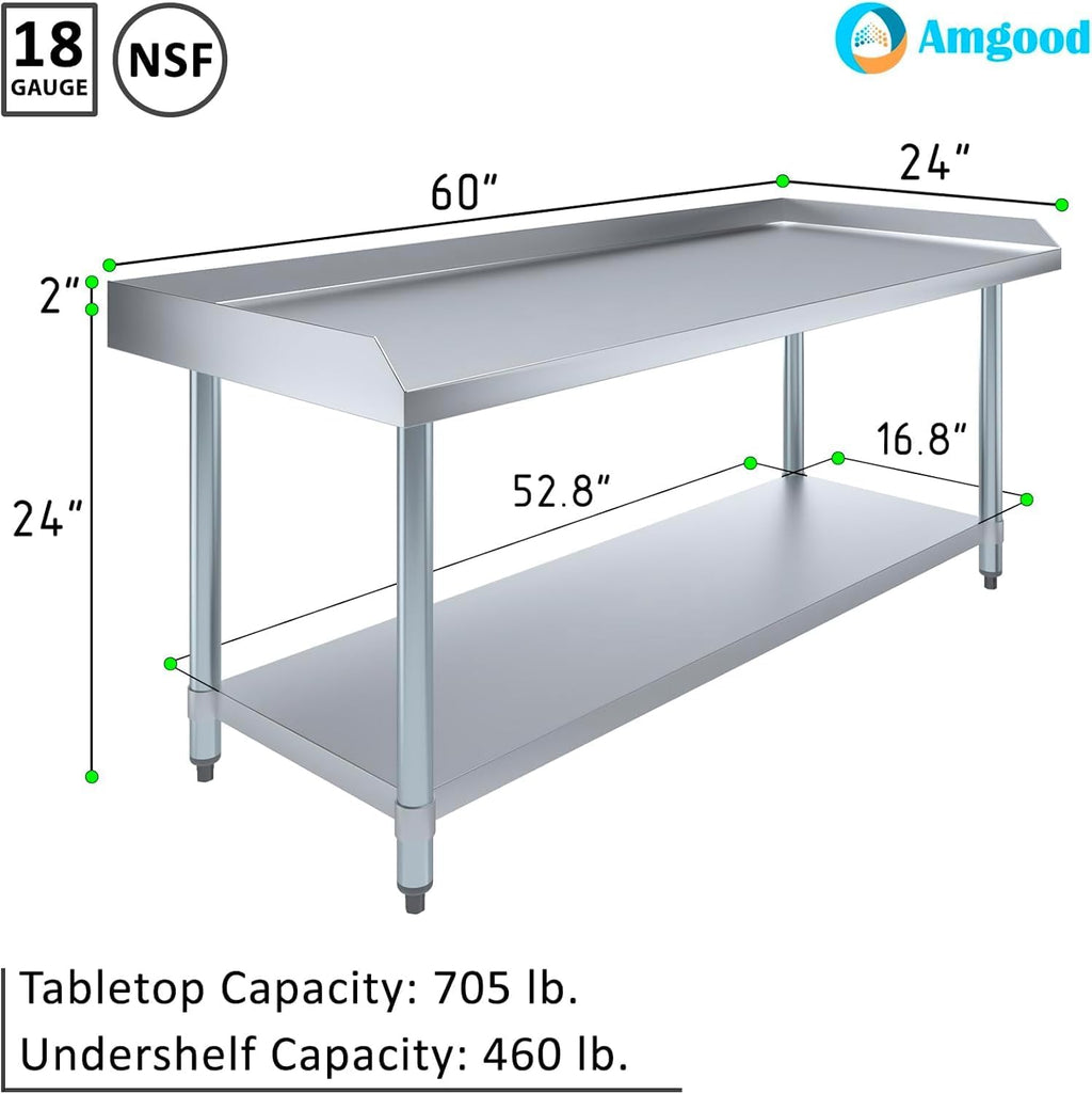 24" x 60" Equipment Stand with Undershelf, Stainless Steel, NSF