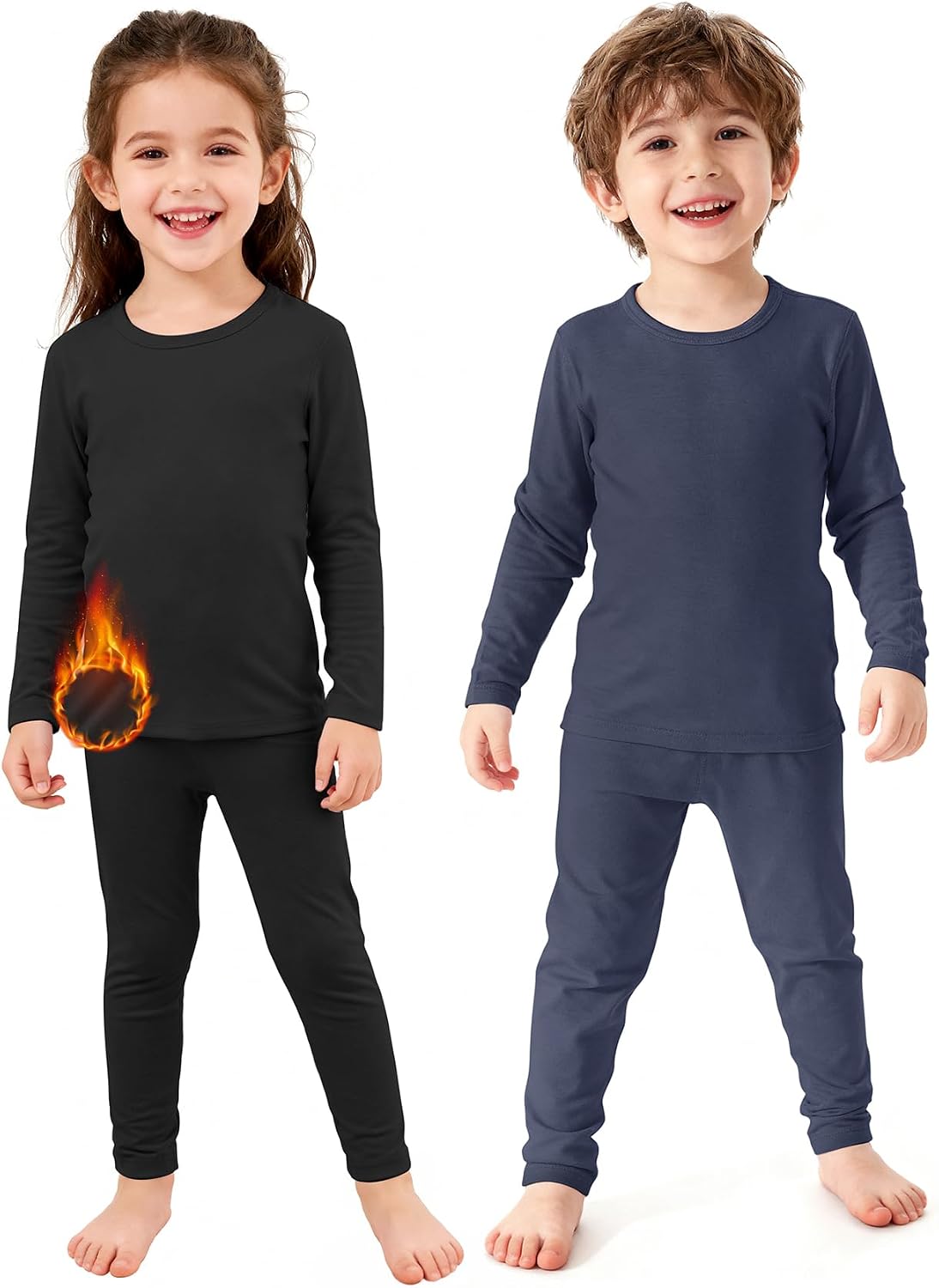 2 Set Kids Thermal Underwear Set Winter Warm Toddler Long Johns 2-5T | Cozy Fleece Lined Kids Thermal Top and Bottom