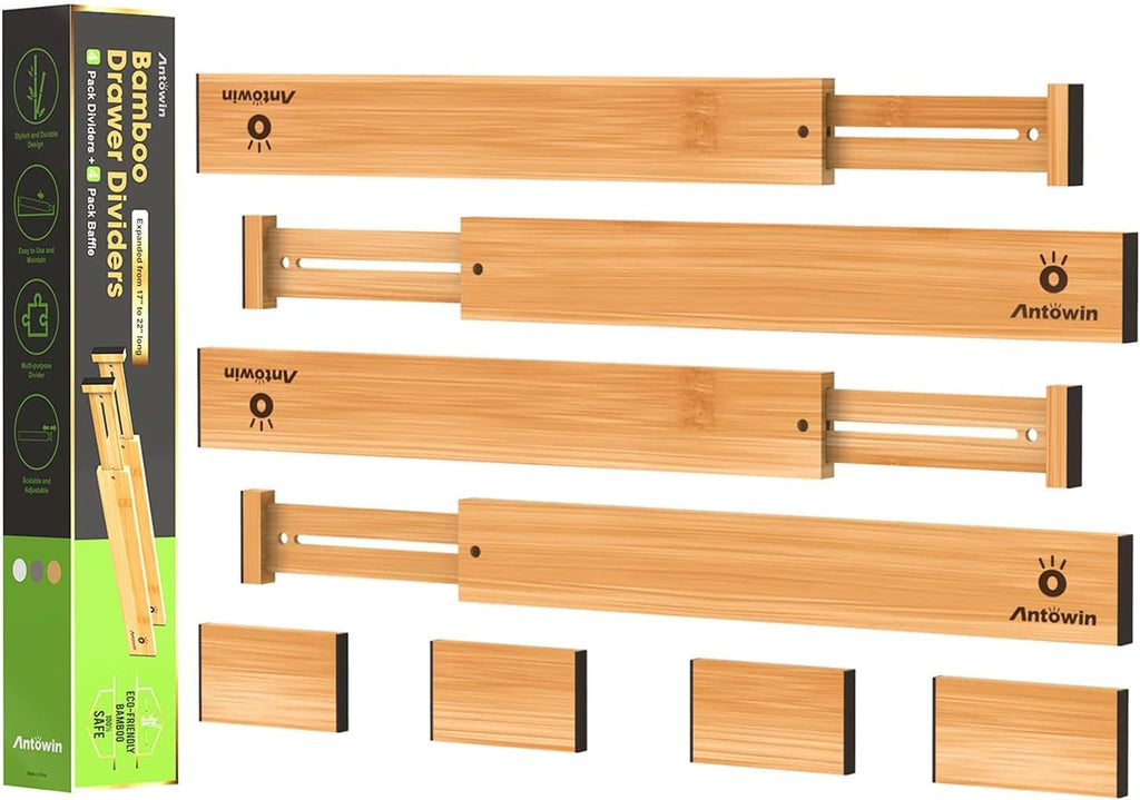 Bamboo Drawer Dividers Organizers, Drawer Separators Splitter,17-22 inches Long Adjustable Spring-loaded Organizer