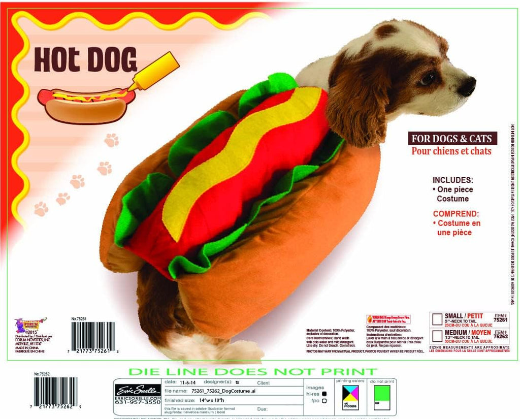 Hot Dog Pet Costume for Dogs or Cats, Small