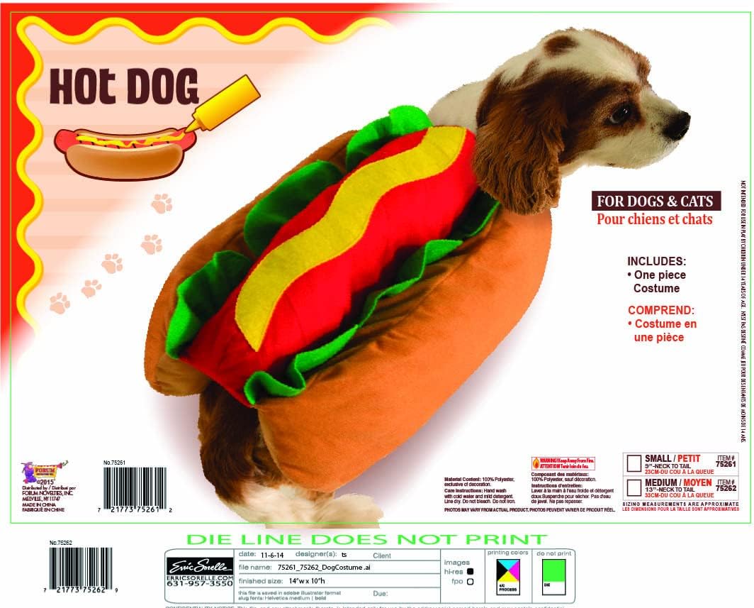 Hot Dog Pet Costume for Dogs or Cats, Small