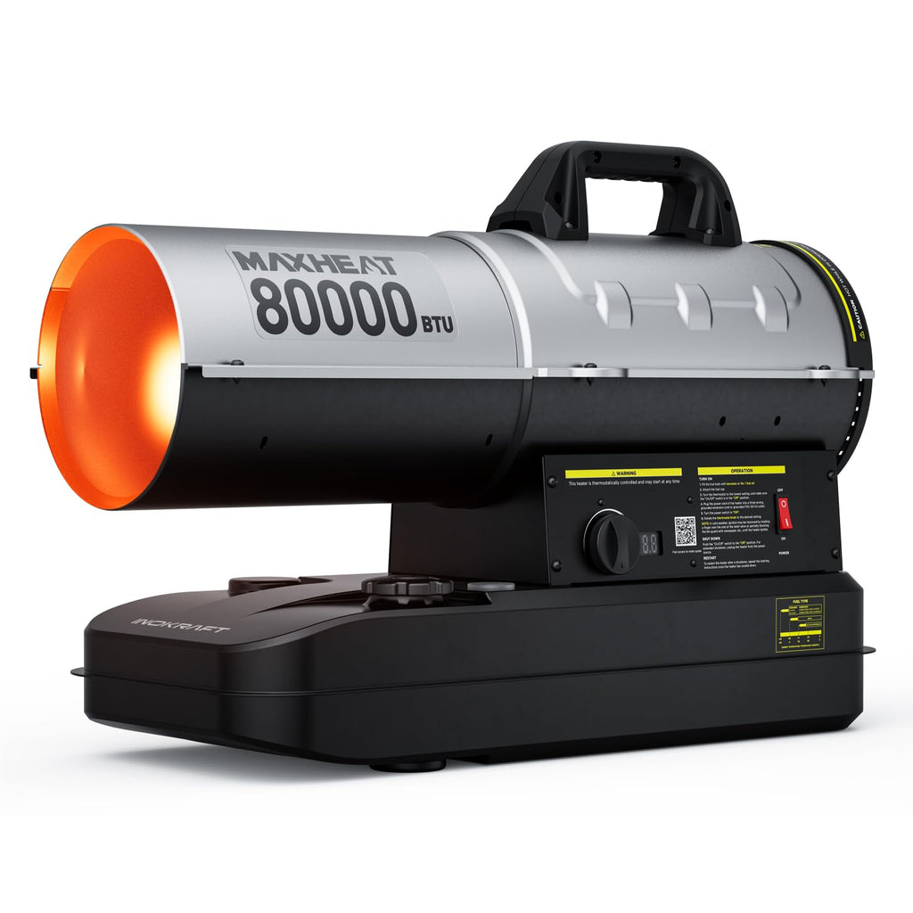 80,000 BTU Kerosene Forced Air Heater, Compact Portable Design, LED Thermostat Control, Quiet High-Efficiency