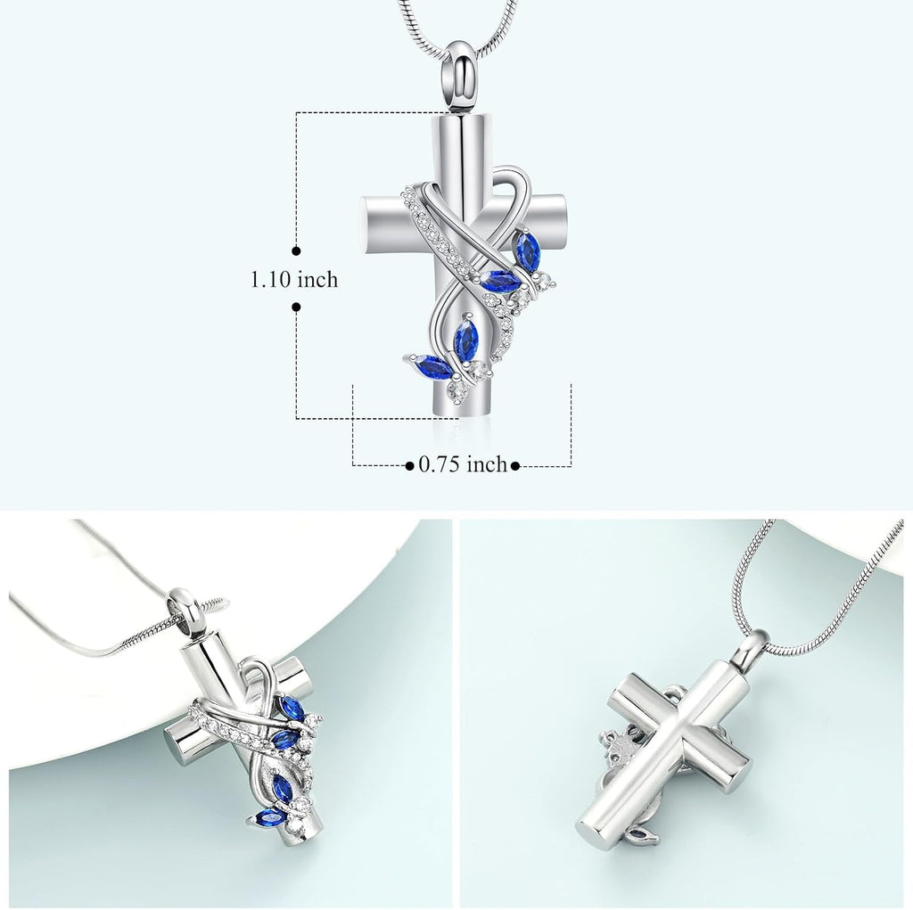 Butterfly Cross Urn Necklace for Ashes Men Women Cremation Jewelry Ashes Pendant for Human Memorial Ash Jewelry