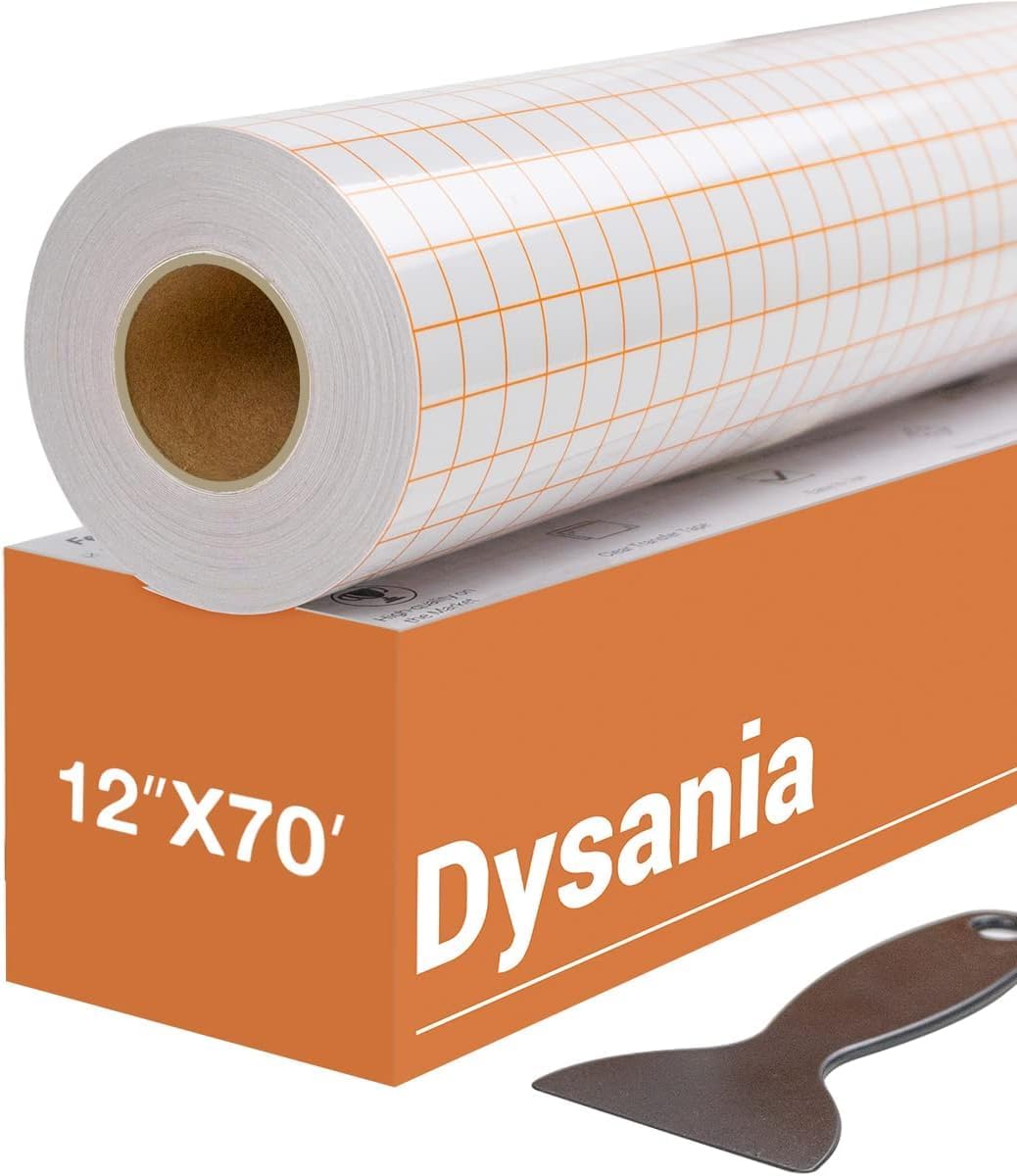 Transfer Tape for Vinyl, 12" x 70 FT, Orange Alignment Grid, Medium Tack