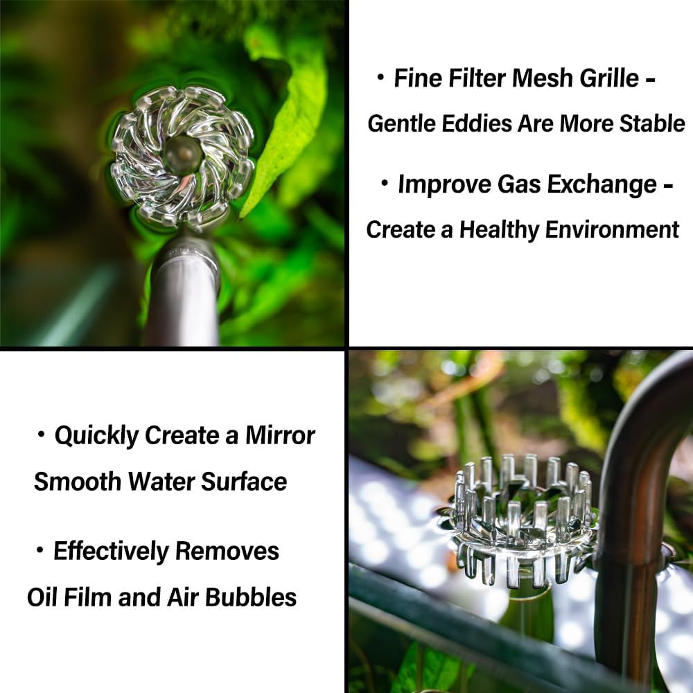 2-Pieces Self-Rotating Aquarium Surface Skimmer Accessories, Acrylic Oil Film Remover with Fine Filter Screen for