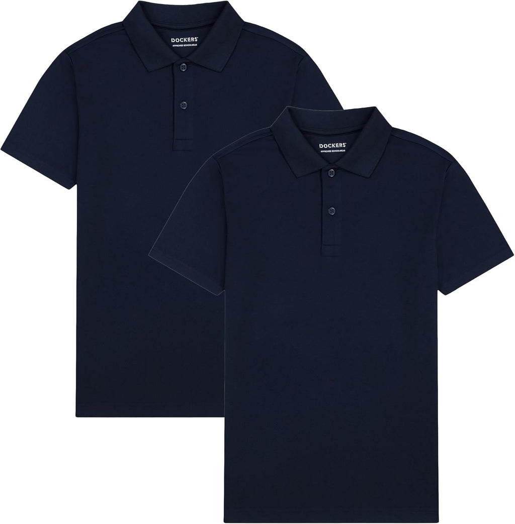 Boys' School Uniform Short Sleeve Performance Polo, 2-Pack