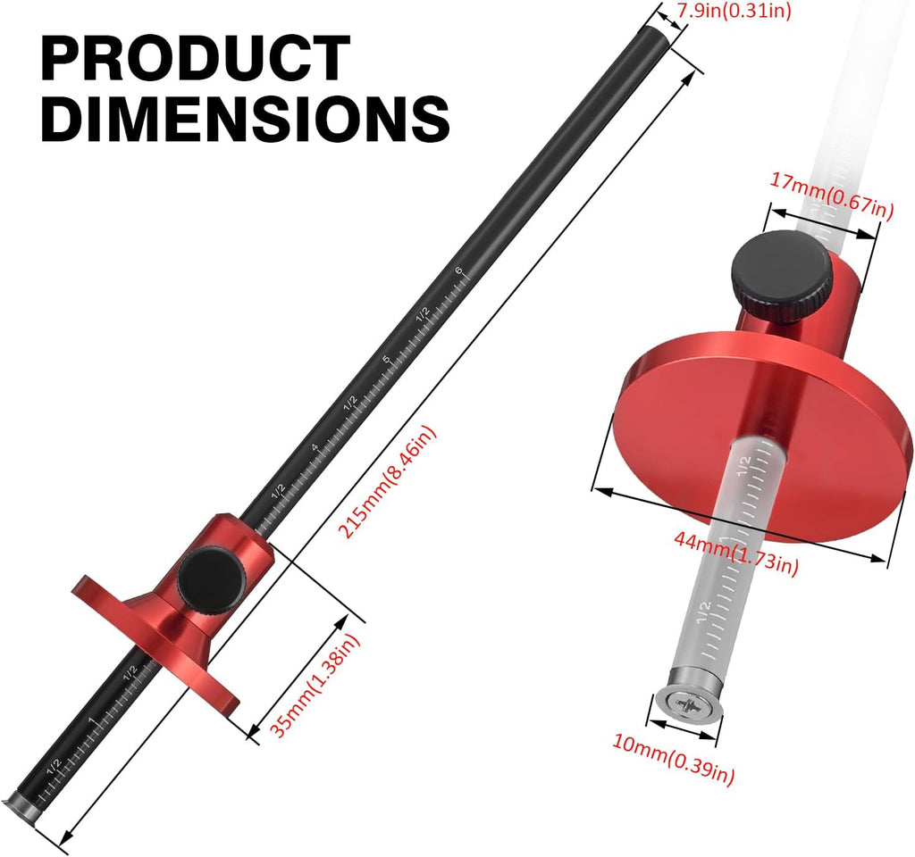 Euro Wheel Marking Gauge for Woodworking,Aluminum Alloy Wood Measuring Tools with Graduated Inch & MM Scale Precision